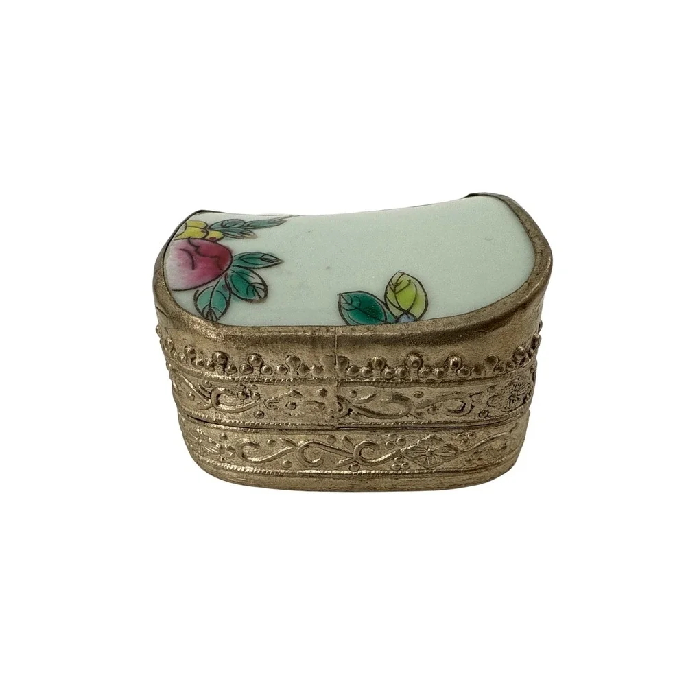 Vintage Decorative Trinket‎ Box Ceramic Floral Metal Ornate Keepsake not hinged